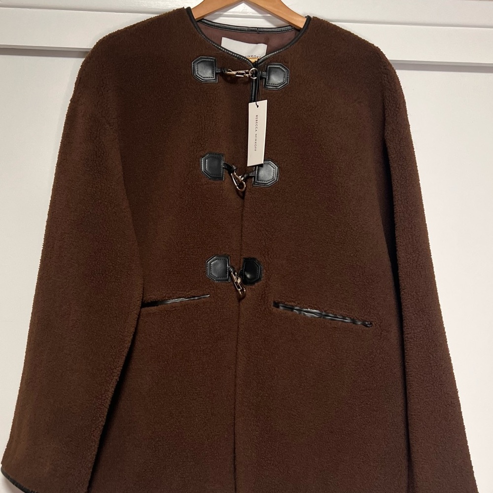 NWT- Brand new Rebecca Minkoff brown faux suede shearling toggle jacket in sizeL
